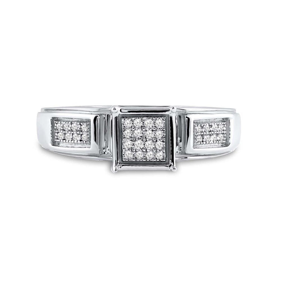 Sterling Silver Womens Round Diamond Square Ring 1/10 Cttw