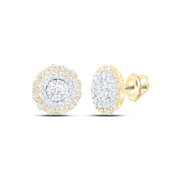 10kt Yellow Gold Womens Round Diamond Halo Circle Earrings 1 Cttw