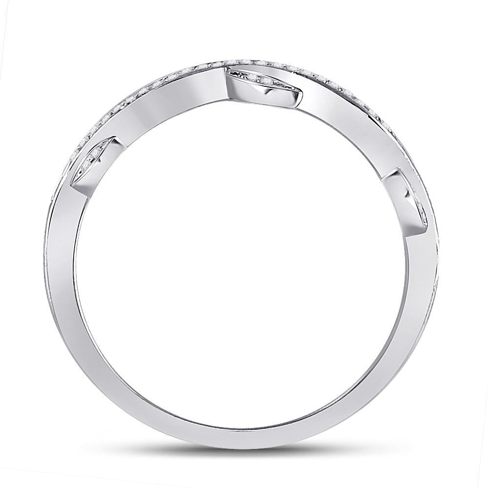 10kt White Gold Womens Round Diamond Vine Floral Stackable Band Ring 1/6 Cttw