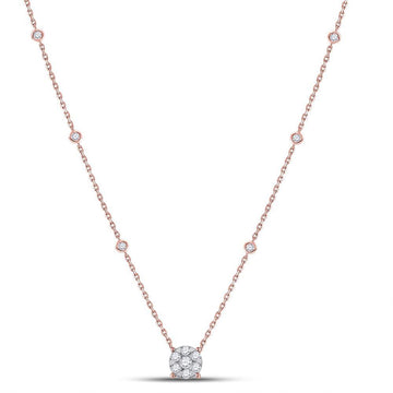 14kt Rose Gold Womens Round Diamond Flower Cluster Necklace 5/8 Cttw