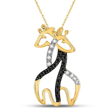 10kt Yellow Gold Womens Round Black Color Enhanced Diamond Giraffe Pendant 1/8 Cttw