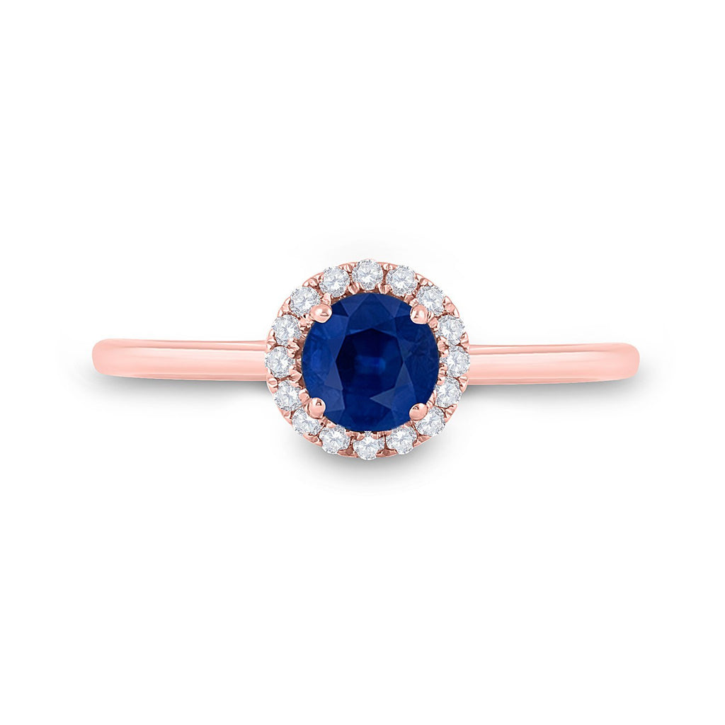 14kt Rose Gold Womens Round Blue Sapphire Diamond Solitaire Ring 7/8 Cttw