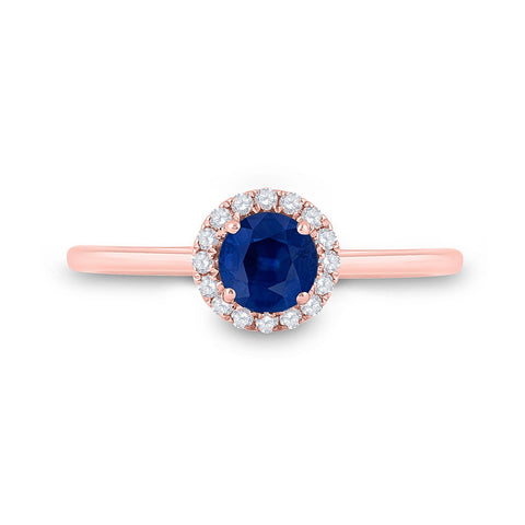 14kt Rose Gold Womens Round Blue Sapphire Diamond Solitaire Ring 7/8 Cttw