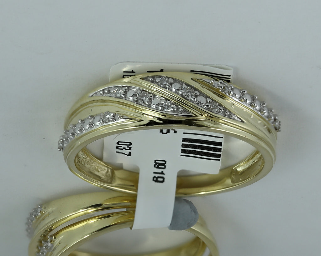 10kt Yellow Gold His Hers Round Diamond Cluster Matching Wedding Set 1/3 Cttw