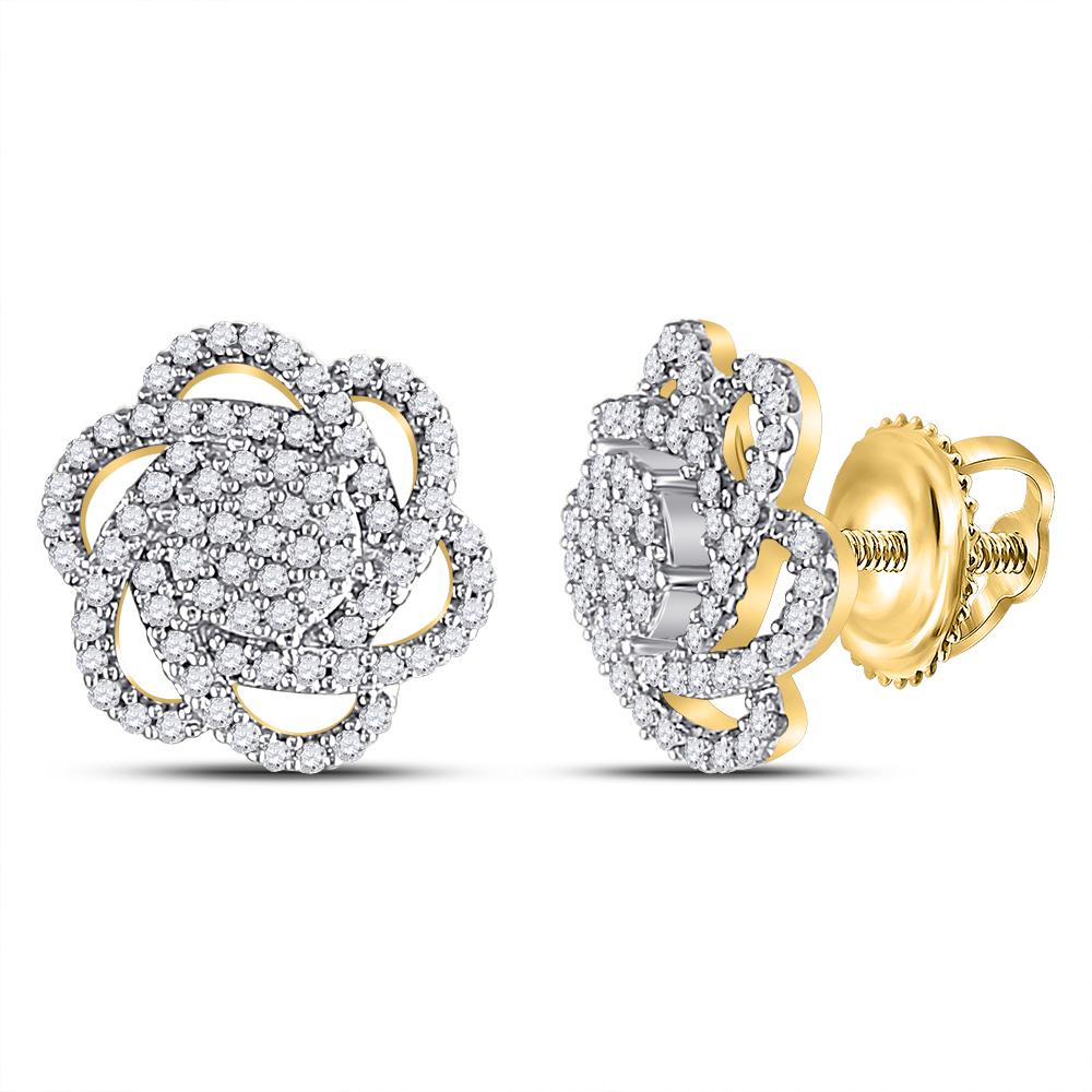 10kt Yellow Gold Womens Round Diamond Pinwheel Cluster Earrings 3/8 Cttw