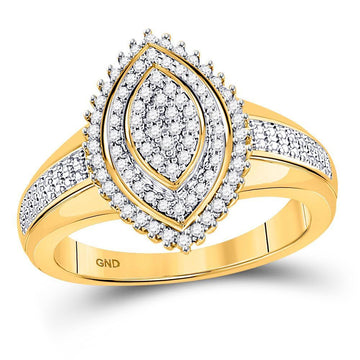 10kt Yellow Gold Womens Round Diamond Marquise-shape Cluster Ring 1/4 Cttw