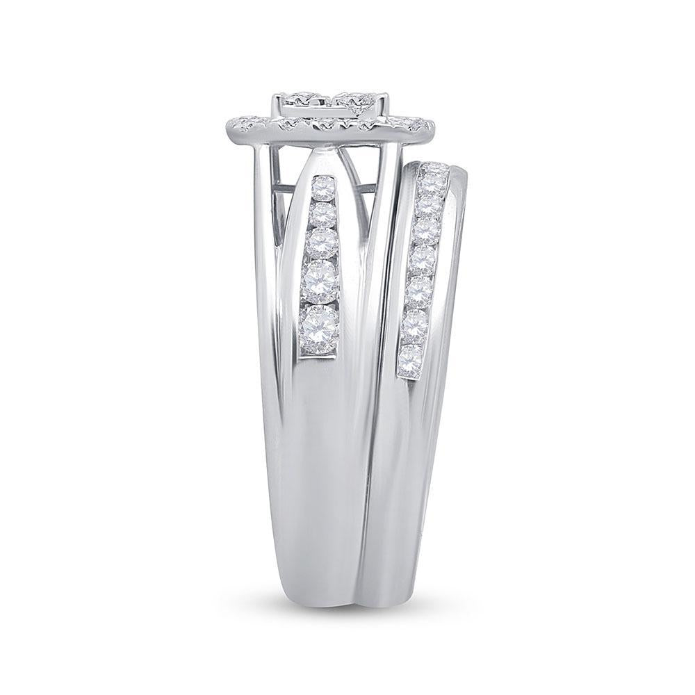 14kt White Gold His Hers Round Diamond Cluster Matching Wedding Set 1-1/4 Cttw