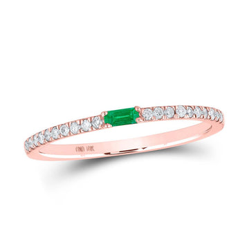 10kt Rose Gold Womens Baguette Emerald Diamond Band Ring 1/5 Cttw