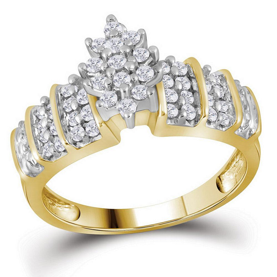 10kt Yellow Gold Womens Round Diamond Marquise-shape Cluster Ring 1/2 Cttw