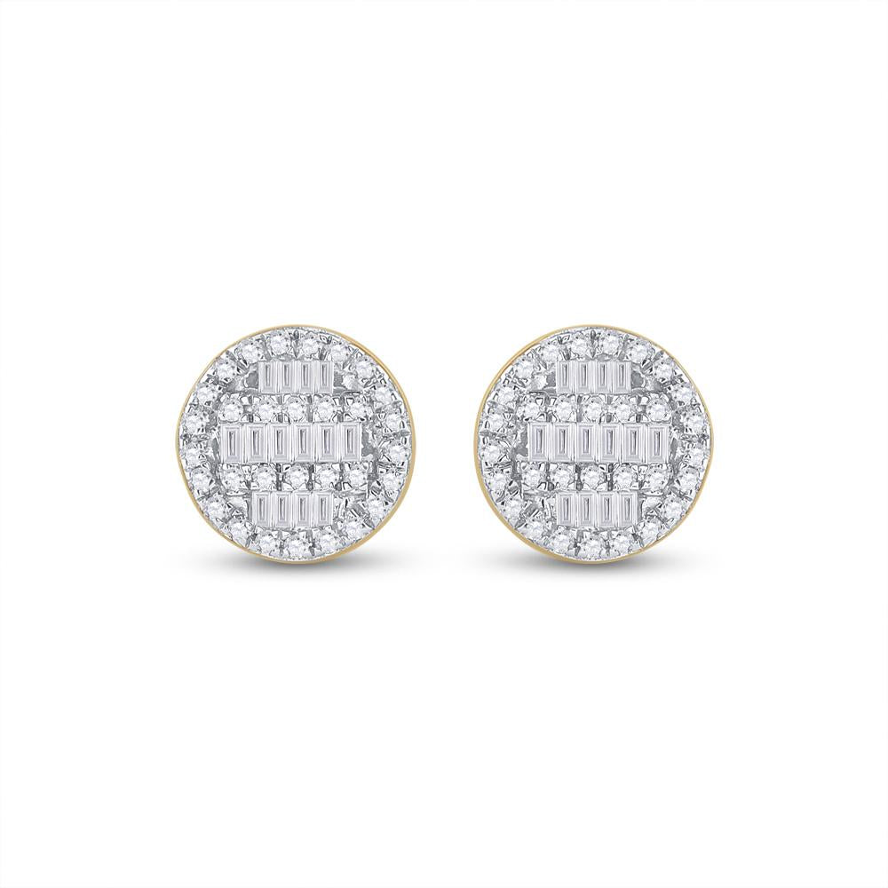 10kt Yellow Gold Womens Baguette Diamond Circle Cluster Earrings 1/3 Cttw