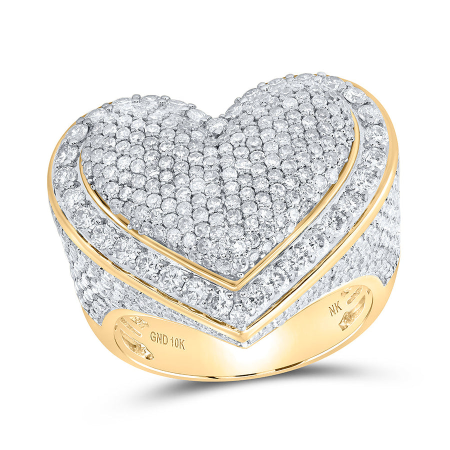 10kt Yellow Gold Womens Round Diamond Pave Heart Ring 3 Cttw