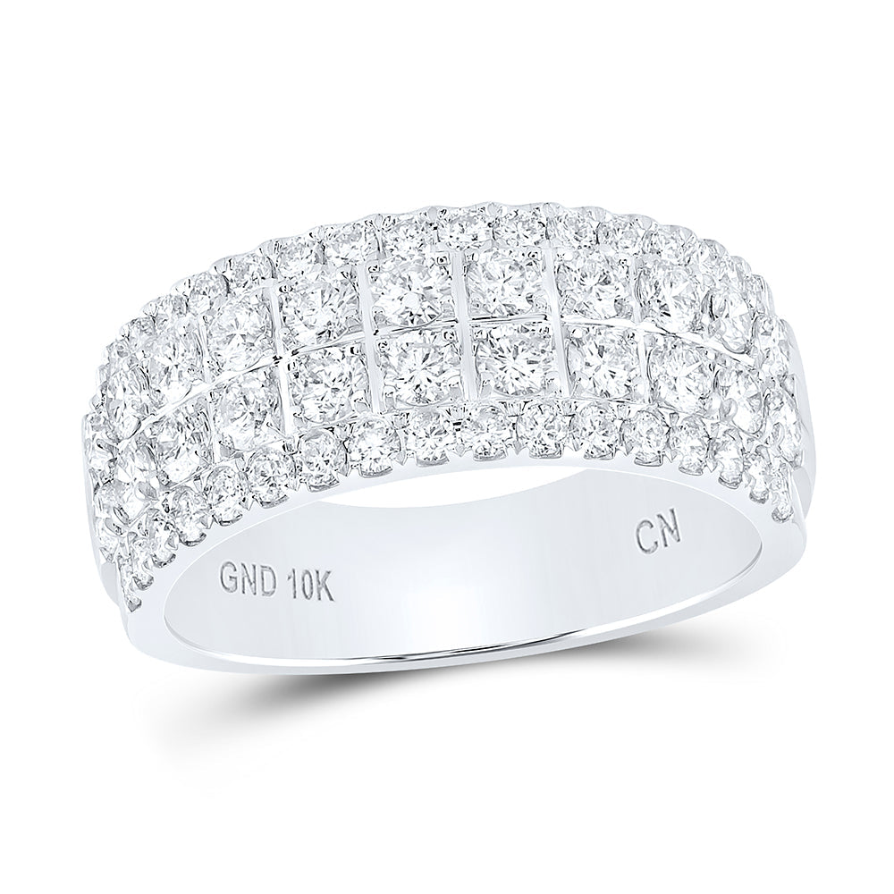 10kt White Gold Womens Round Diamond Four Row Machine Set Band Ring 1-1/2 Cttw