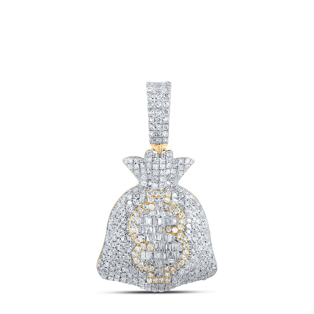 10kt Yellow Gold Mens Round Diamond Money Bag Dollar Charm Pendant 1-7/8 Cttw