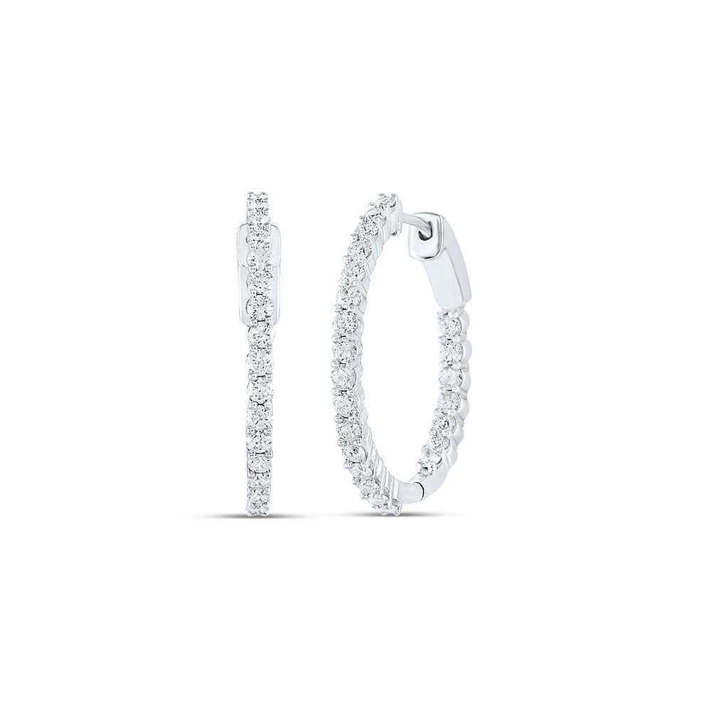 10kt White Gold Womens Round Diamond Inside Outside Hoop Earrings 2 Cttw