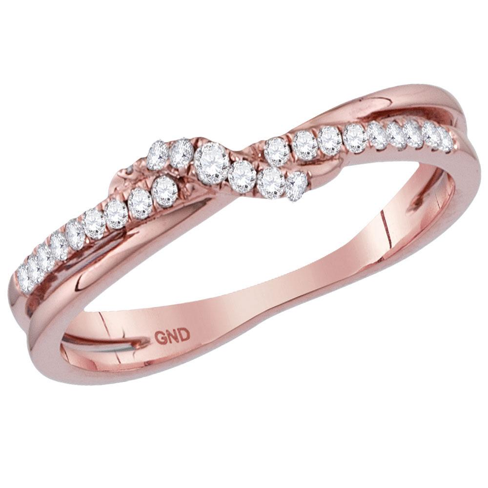 14kt Rose Gold Womens Round Diamond Crossover Stackable Band Ring 1/6 Cttw