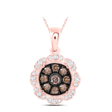 10kt Rose Gold Womens Round Brown Diamond Cluster Pendant 1/3 Cttw