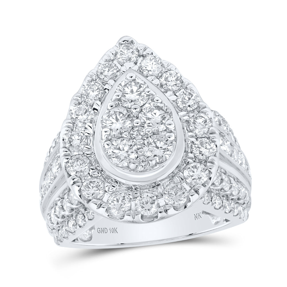 10kt White Gold Womens Round Diamond Teardrop Cluster Ring 3 Cttw