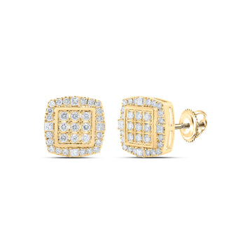 10kt Yellow Gold Round Diamond Square Earrings 1-1/2 Cttw