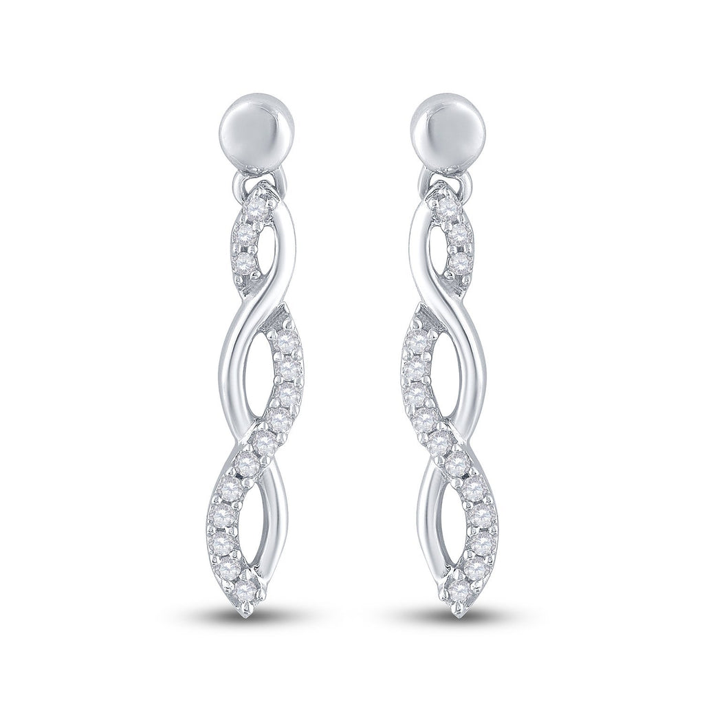 10kt White Gold Womens Round Diamond Dangle Earrings 1/4 Cttw