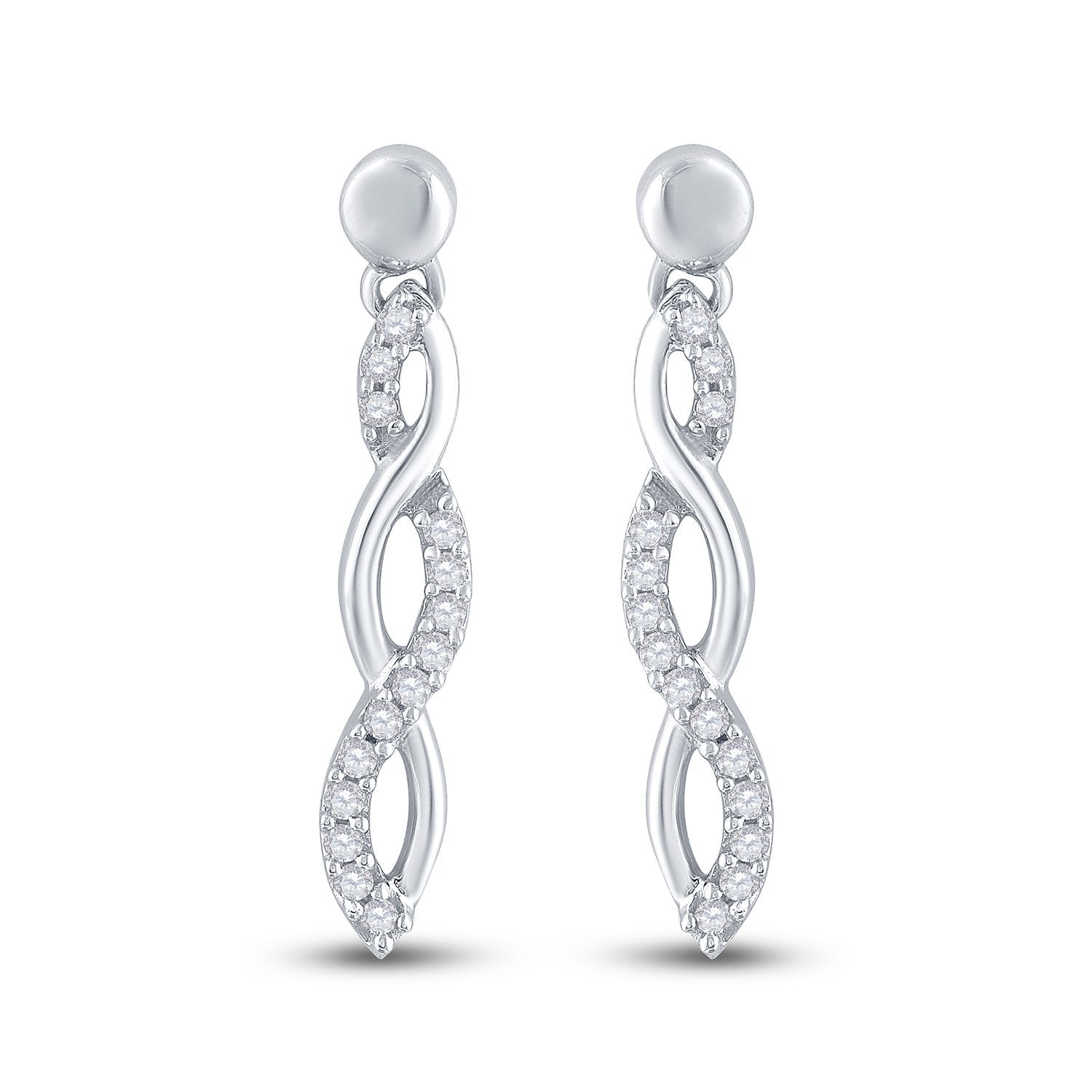 10kt White Gold Womens Round Diamond Dangle Earrings 1/4 Cttw