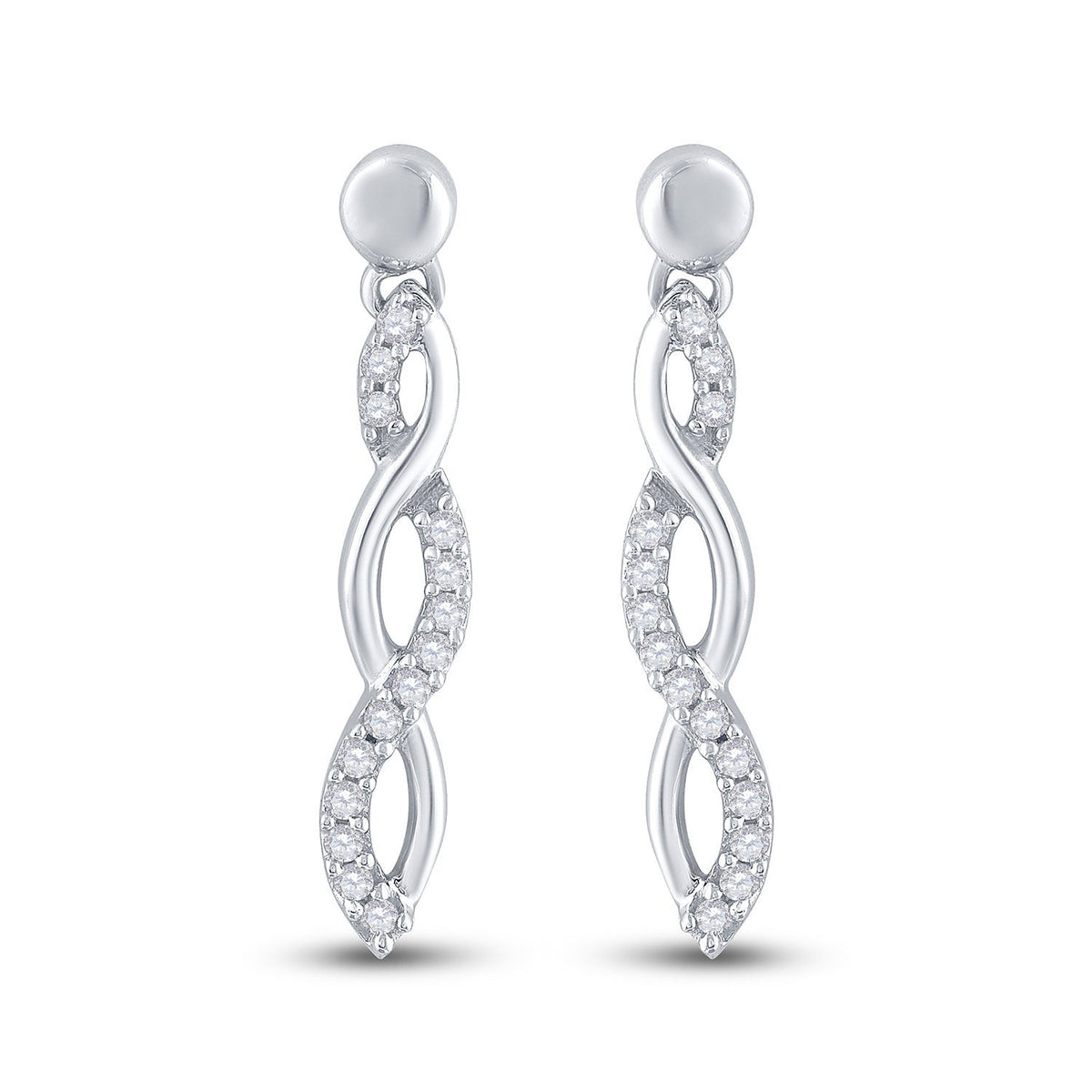 10kt White Gold Womens Round Diamond Dangle Earrings 1/4 Cttw