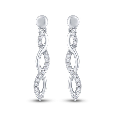 10kt White Gold Womens Round Diamond Dangle Earrings 1/4 Cttw