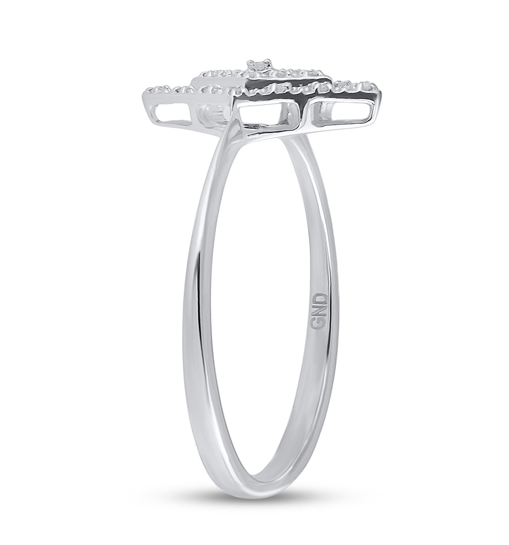 10kt White Gold Womens Round Diamond Geometric Fashion Ring 1/20 Cttw