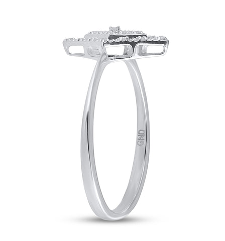 10kt White Gold Womens Round Diamond Geometric Fashion Ring 1/20 Cttw