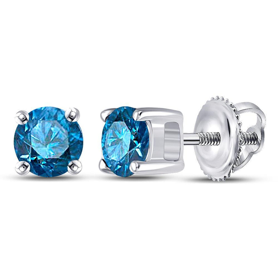 10kt White Gold Womens Round Blue Color Enhanced Diamond Solitaire Earrings 1/2 Cttw