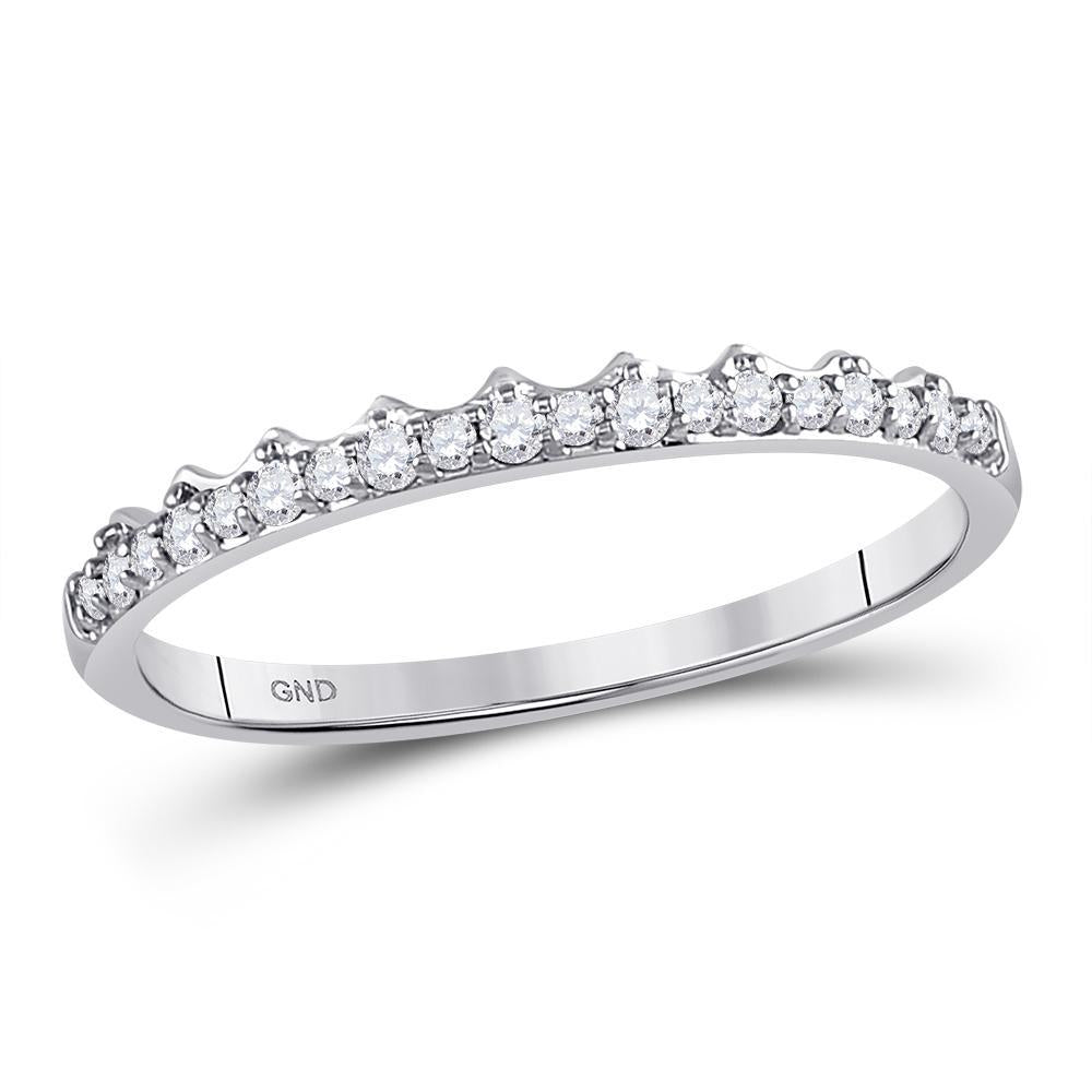 10kt White Gold Womens Round Diamond Slender Scalloped Stackable Band Ring 1/6 Cttw