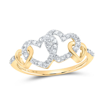 10kt Yellow Gold Womens Round Diamond Double Heart Ring 1/4 Cttw