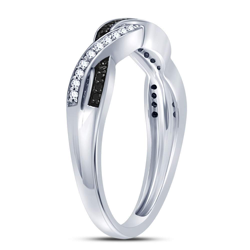 Sterling Silver Womens Round Black Color Enhanced Diamond Woven Band Ring 1/6 Cttw