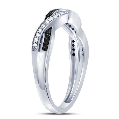 Sterling Silver Womens Round Black Color Enhanced Diamond Woven Band Ring 1/6 Cttw
