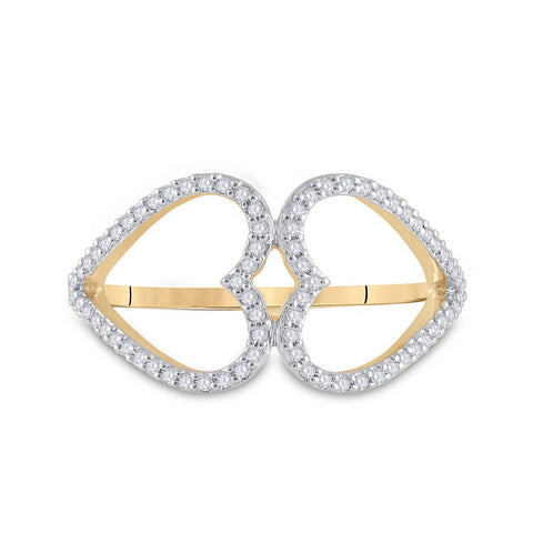 10kt Yellow Gold Womens Round Diamond Negative Space Heart Ring 1/5 Cttw