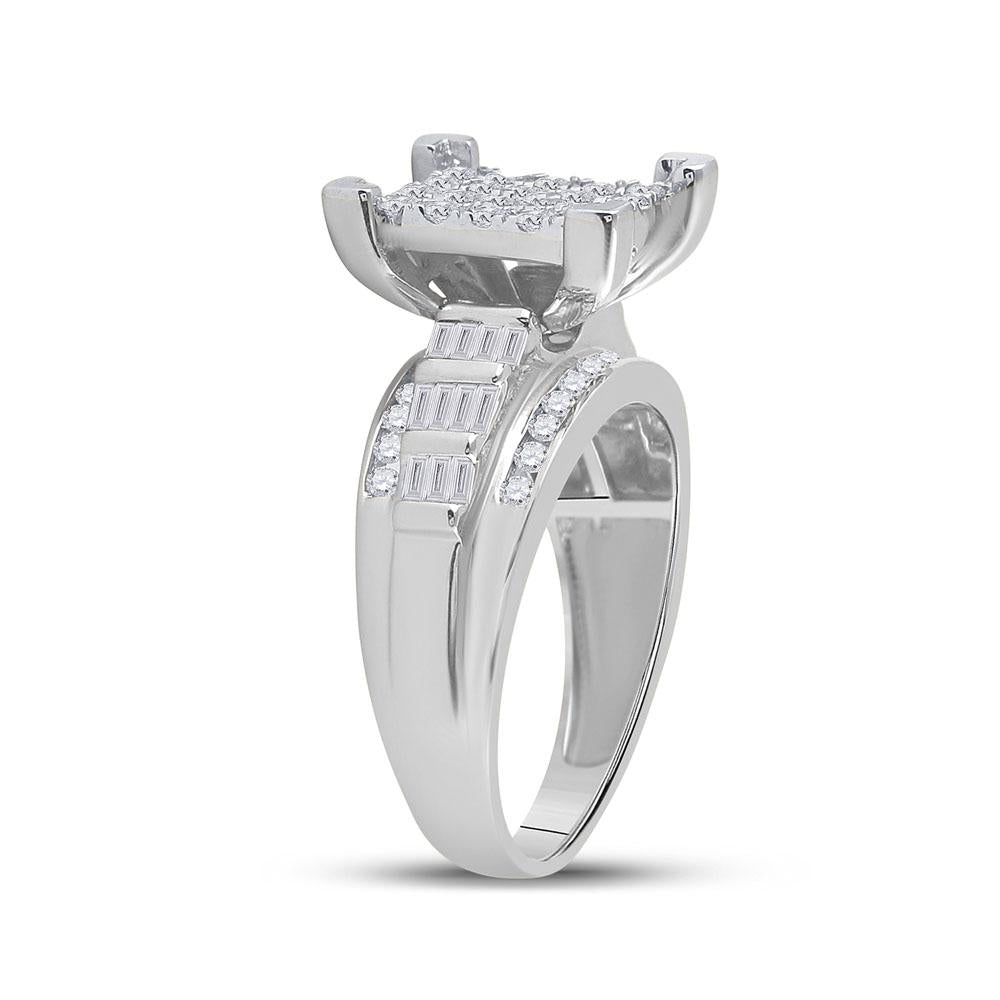10kt White Gold Round Diamond Cluster Bridal Wedding Engagement Ring 7/8 Cttw