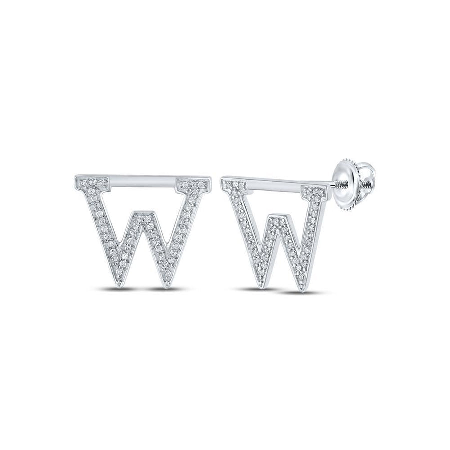 10kt White Gold Womens Round Diamond W Initial Letter Earrings 1/6 Cttw