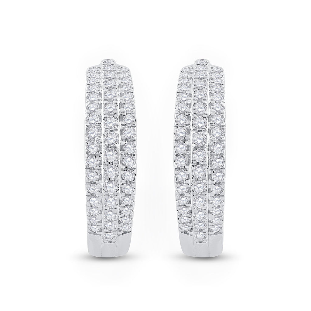 10kt White Gold Womens Round Diamond Hoop Earrings 1 Cttw