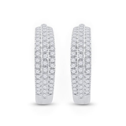 10kt White Gold Womens Round Diamond Hoop Earrings 1 Cttw