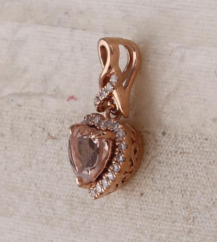 10kt Rose Gold Womens Heart Morganite Diamond Fashion Pendant 1 Cttw