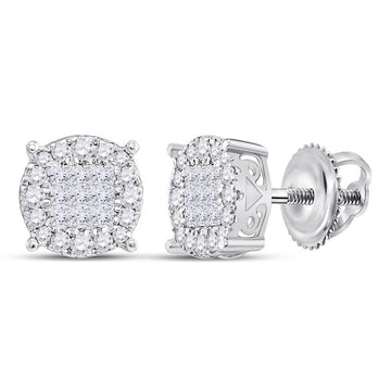 14kt White Gold Womens Princess Diamond Fashion Cluster Earrings 1/4 Cttw