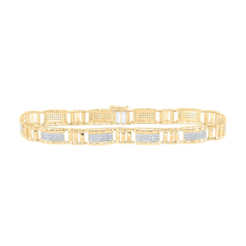 10kt Yellow Gold Mens Round Diamond 8.5-inch Link Bracelet 1-1/4 Cttw