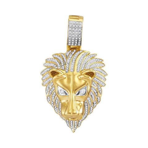 10kt Yellow Gold Mens Round Diamond Lion Head Charm Pendant 7/8 Cttw