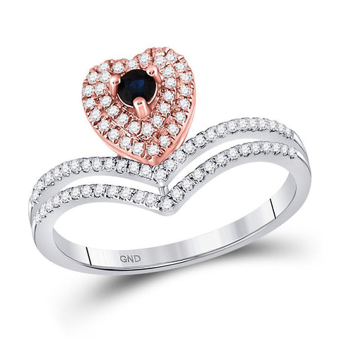 10kt Two-tone Gold Womens Round Blue Sapphire Heart Ring 3/8 Cttw