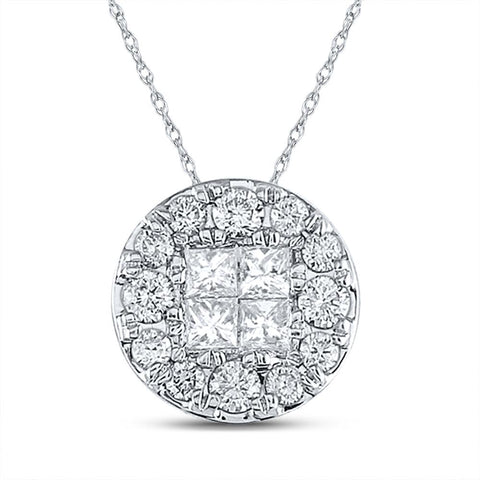 14kt White Gold Womens Princess Diamond Cluster Pendant 1 Cttw