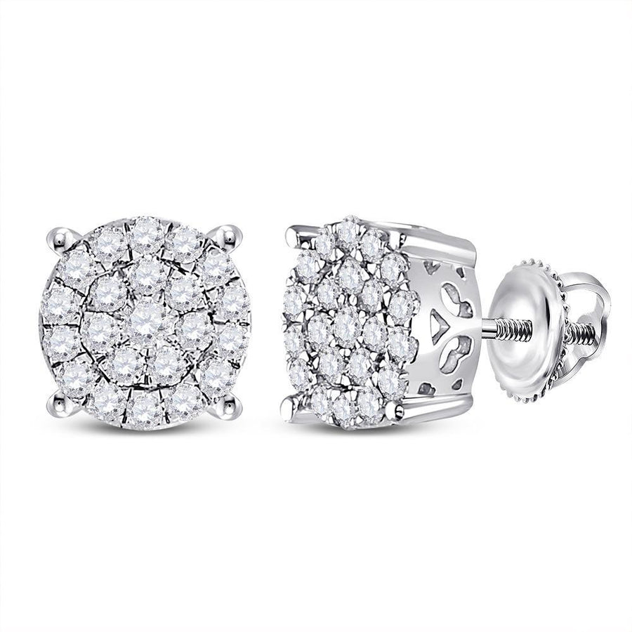 14kt White Gold Womens Round Diamond Cluster Earrings 1 Cttw