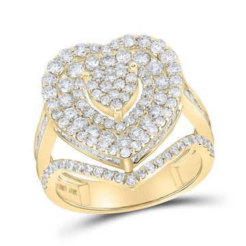 10kt Yellow Gold Womens Round Diamond Heart Ring 2-1/3 Cttw