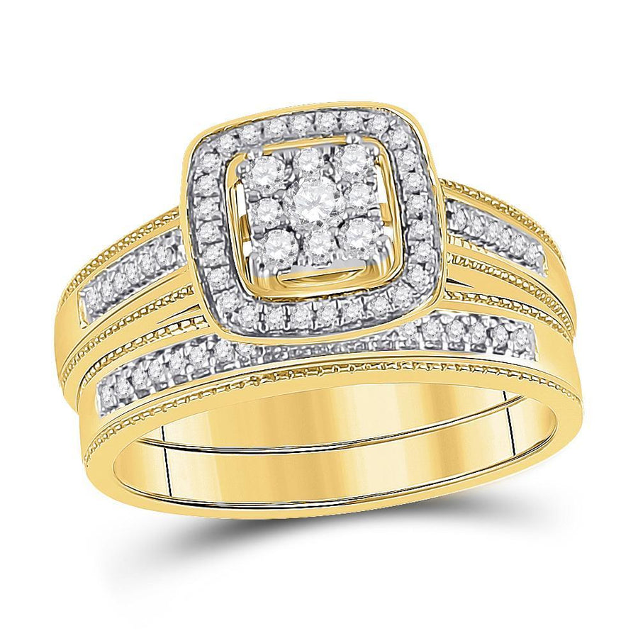 10kt Yellow Gold His Hers Round Diamond Square Matching Wedding Set 5/8 Cttw