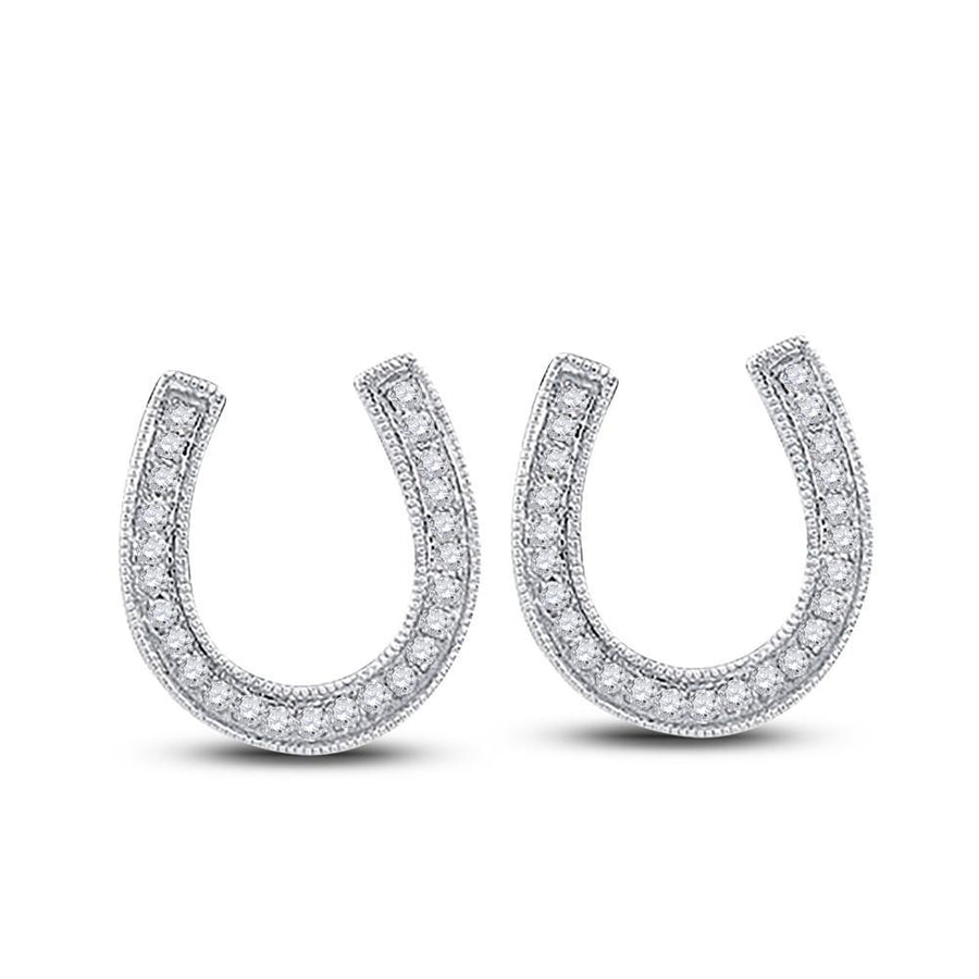 10k White Gold Diamond Womens Horseshoe Lucky Stud Earrings 1/6 Cttw