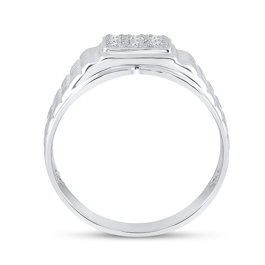 10kt White Gold Mens Round Diamond Square Cluster Brick Ring 1/4 Cttw