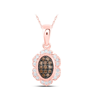 10kt Rose Gold Womens Round Brown Diamond Oval Pendant 1/5 Cttw